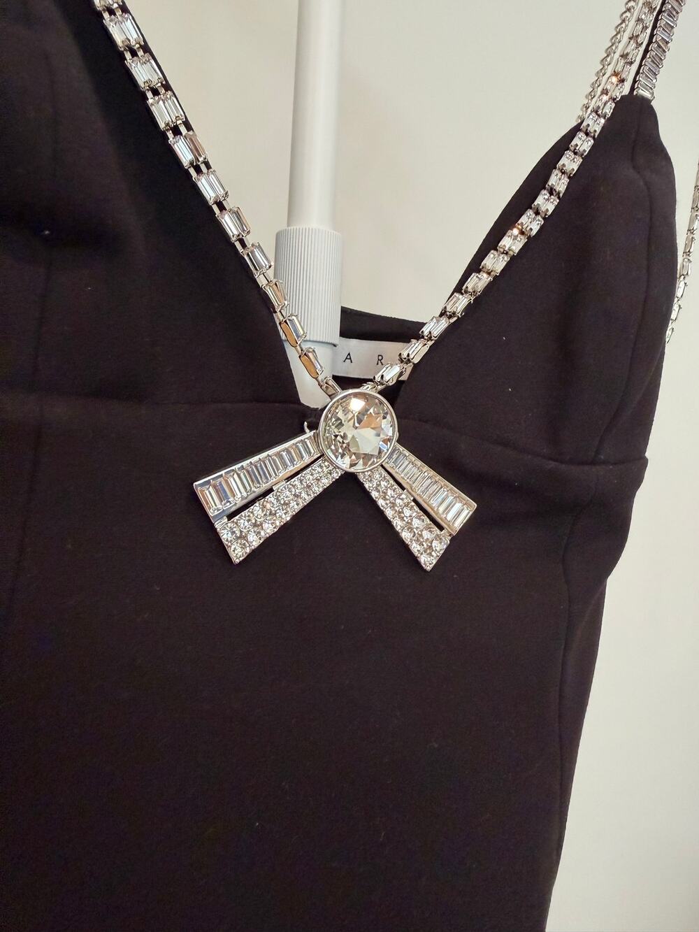 AREA Deco Bow Mini Dress Black Crystal Rhinestone Straps Size S NWT $995